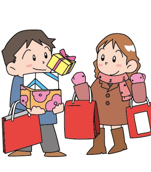 大量に買い物をした男女