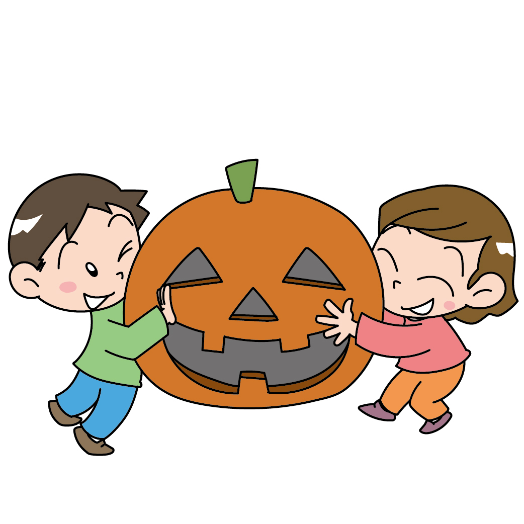 かぼちゃに抱きつく男の子と女の子 無料イラスト素材ならイラストック