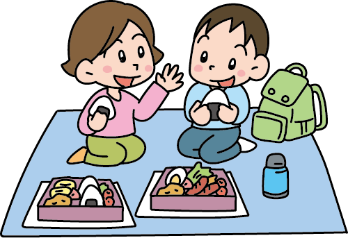 遠足で弁当を食べる女の子と男の子 無料イラスト素材ならイラストック