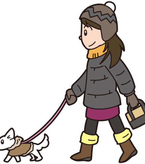 ダウンを着て犬の散歩をする女性 無料イラスト素材ならイラストック