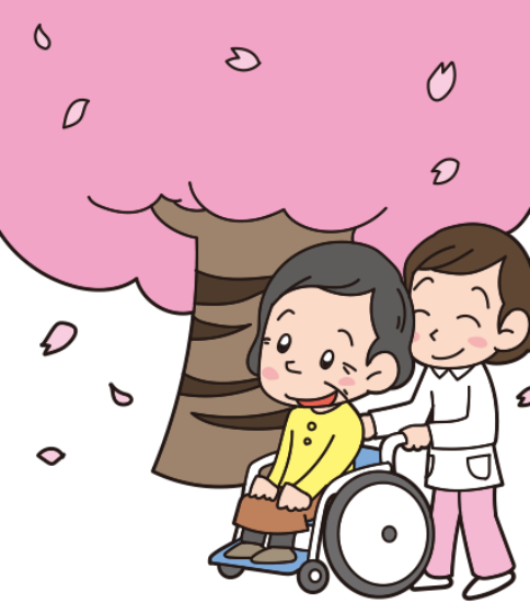 お花見１-車いすのおばちゃんと看護師さん